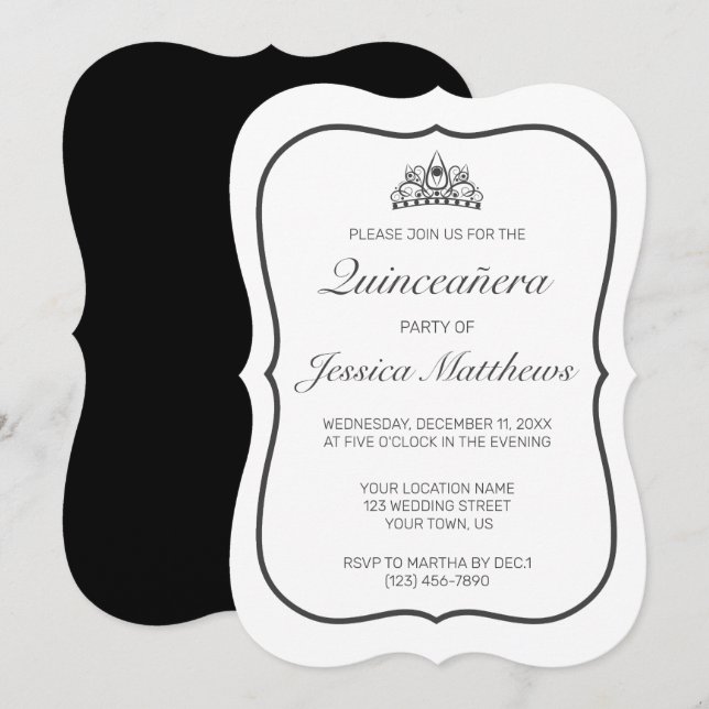 Invitation Quinceañera blanche minimaliste moderne (Devant / Derrière)