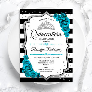Invitation Quinceanera blanche turquoise en argent
