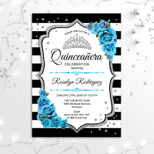 Invitation Quinceanera - Bleu blanc noir argenté