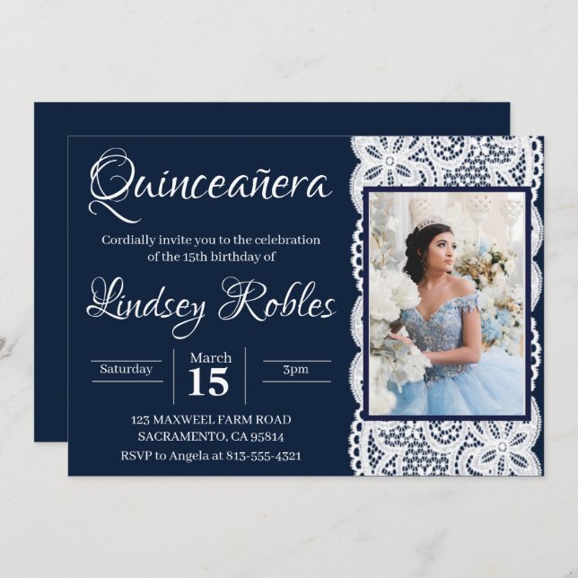 Invitation quinceanera bleu clair (Devant / Derrière)