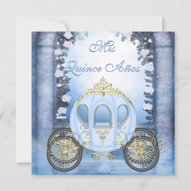 Invitation Quinceanera bleu de princesse Carriage Enchanted (Devant)