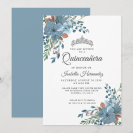 Invitation Quinceanera Bleu Dusty Floral Vert