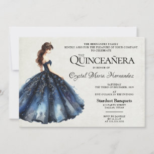 Invitation Quinceañera bleu marine