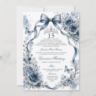 Invitation Quinceañera Bleu Marine 15 Ans Diadème Princesse