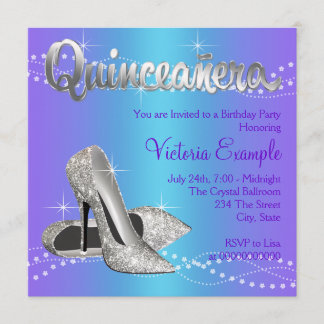 Invitation Quinceanera bleu pourpre et Turquoise