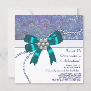Invitation Quinceanera bleu pourpre Turquoise
