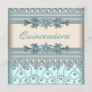 Invitation Quinceanera bleu sarcelle ivoire