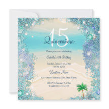 Quinceanera Bleu Sarcelle Sable Océan Plage Annive