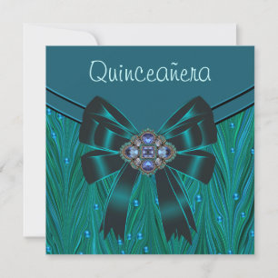 Invitation Quinceanera bleu Turquoise Emerald Green
