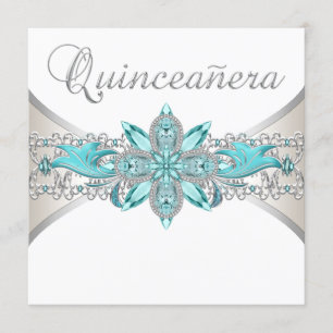 Invitation Quinceanera bleu turquoise et argent