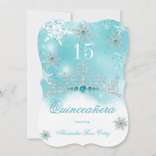 Invitation Quinceañera Bleu Turquoise Perle Flocon de Neige 1
