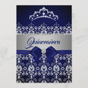 Invitation Quinceanera Blue Navy étincelle Diamond Tiara Bow