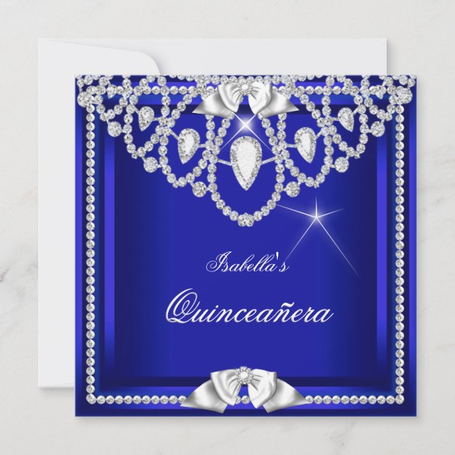 Invitation Quinceanera Blue Silver Diamond Party 15e (Devant)