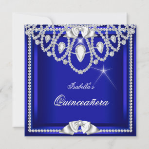 Invitation Quinceanera Blue Silver Diamond Party 15e