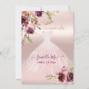 Invitation Quinceanera Blush Bourgogne Aquarelle Fleurs