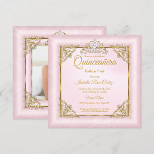 Invitation Quinceanera Blush Pink Damas photo Gold Tiara 2