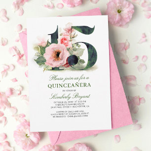 Invitation Quinceanera Blush Pink Floral 15e anniversaire
