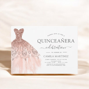 Invitation Quinceanera Blush Pink - Rose Parties scintillant