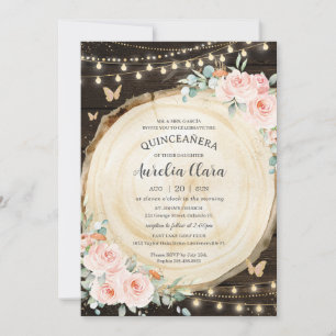 Invitation Quinceañera Blush rose Floral Enchanted Forest