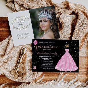 Invitation Quinceañera Blush rose Floral Princesse Tiara Phot