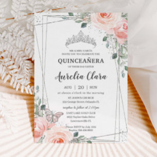 Invitation Quinceañera Blush rose Floral Rose Couronne papill