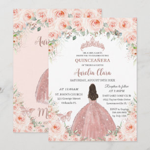 Invitation Quinceañera Blush rose Floral Rose Gold Princesse