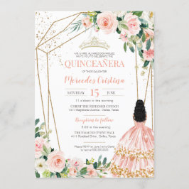 Invitation Quinceanera Blush Roses et Or, Gown fille