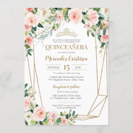 Invitation Quinceanera Blush Roses rose et Gold Pearl Tiara