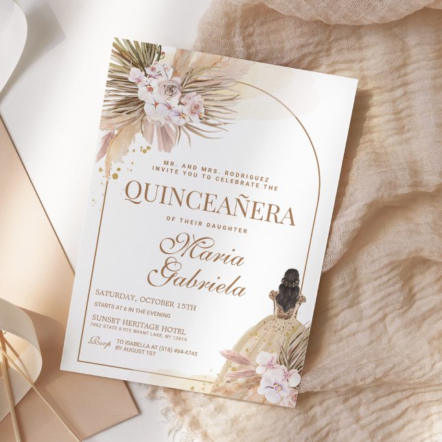 Invitation Quinceanera Boho Pampas Floral Mis Quince Anos (Créateur téléchargé)