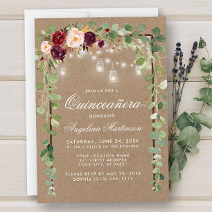 Invitation Quinceanera Botanique Vert Bois Floral Kraft