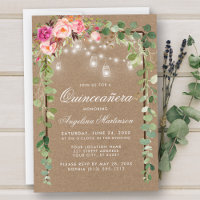 Quinceanera Botanique Vert rose Floral Bois Kraft