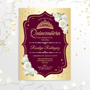 Invitation Quinceanera - Bourgogne d'or