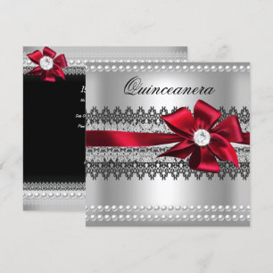 Invitation Quinceanera Bow rouge noir Pearl Lace Diamond