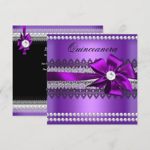 Invitation Quinceanera Bow violet noir perle de dentelle Diam