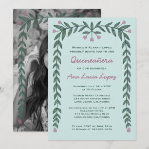 Invitation Quinceañera Cadre Floral Photo personnalisée