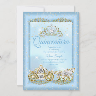 Invitation Quinceanera Cendrillon bleu conte de fées Carriage