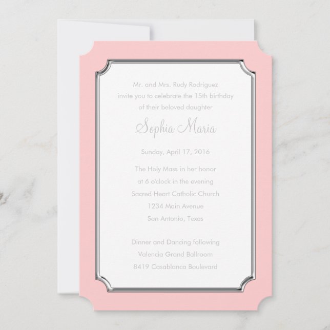Invitation Quinceanera changer rose en n'importe quelle coule (Devant)