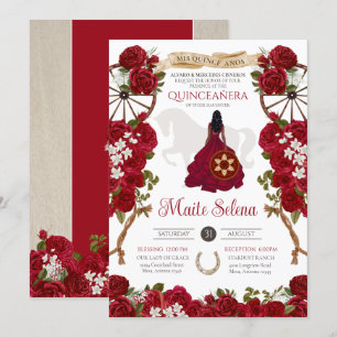 Invitation Quinceanera Charro Élégante Rose rouge Occidentale
