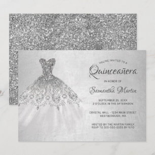 Invitation Quinceanera Chic Silver Dress Silver Parties scint