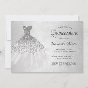 Invitation Quinceanera Chic Silver Dress sur Silver Party