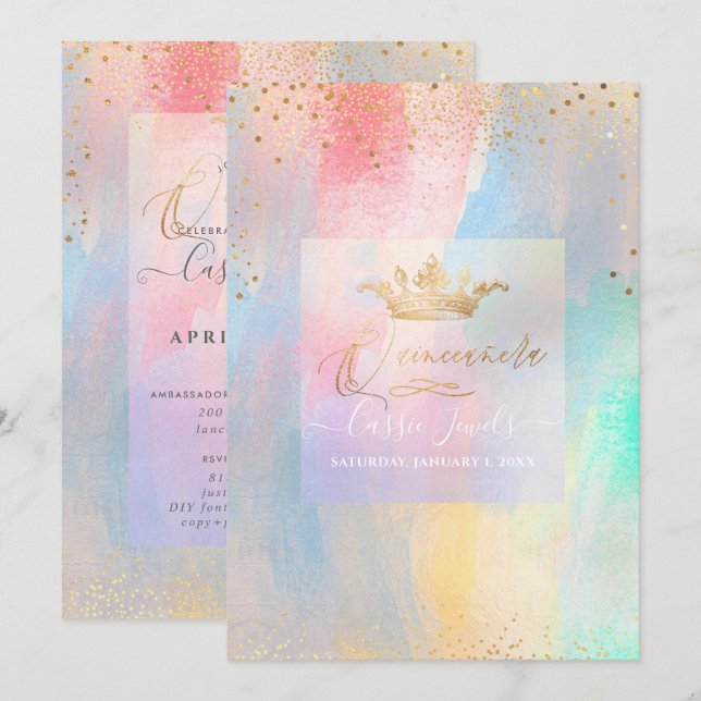 Invitation Quinceanera Cotton Candy Traits à l'aquarelle (Devant / Derrière)