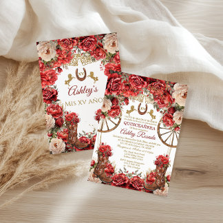 Invitation Quinceanera Country Western Roses Rouges