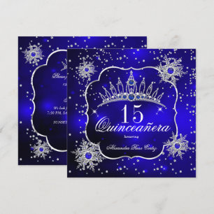 Invitation Quinceanera Couronne de flocons de neige bleu roya