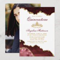 Quinceanera Crown Burgundy Gold Marble Photo
