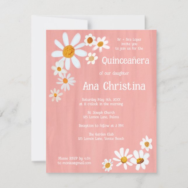 Invitation Quinceañera Cute Daisy Bouquet peint à la main sur (Dos)