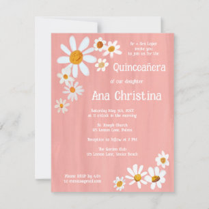 Invitation Quinceañera Cute Daisy Bouquet peint à la main sur