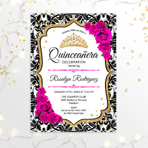 Invitation Quinceanera - Damask Pink Gold
