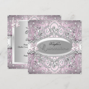 Invitation Quinceanera Damassé Argent et Rose Pear