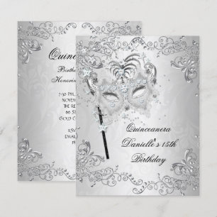 Invitation Quinceanera d'argent 15e anniversaire Masquerade