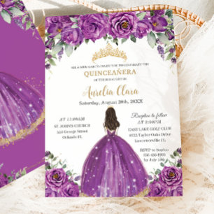 Invitation Quinceañera Dark Magenta Purple Floral Princesse